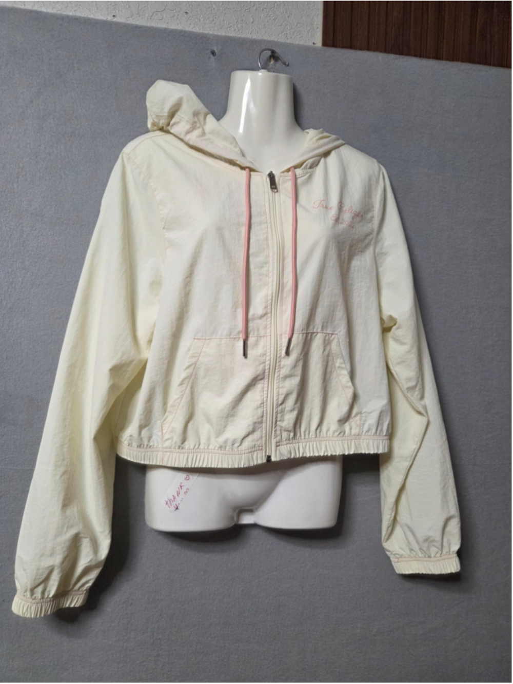 Women's True Religion Nylon Track Jacket Size L White Pink p2p 22 in